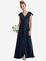 Front View Thumbnail - Midnight Navy Cascading Ruffle Full Skirt Chiffon Junior Bridesmaid Dress