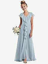 Front View Thumbnail - Mist Cascading Ruffle Full Skirt Chiffon Junior Bridesmaid Dress