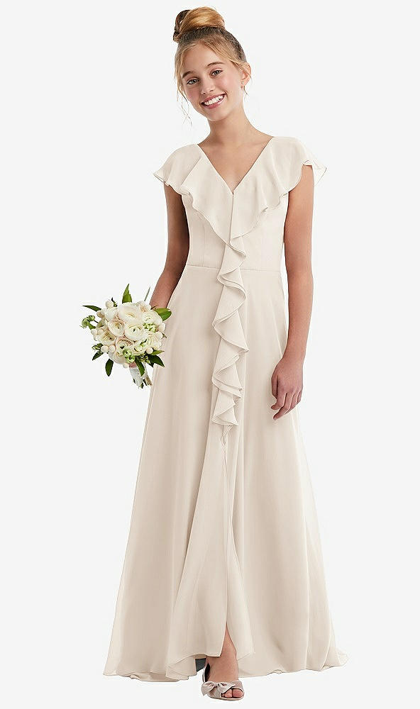 Front View - Oat Cascading Ruffle Full Skirt Chiffon Junior Bridesmaid Dress