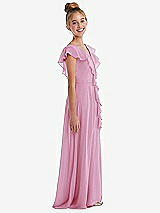 Side View Thumbnail - Powder Pink Cascading Ruffle Full Skirt Chiffon Junior Bridesmaid Dress