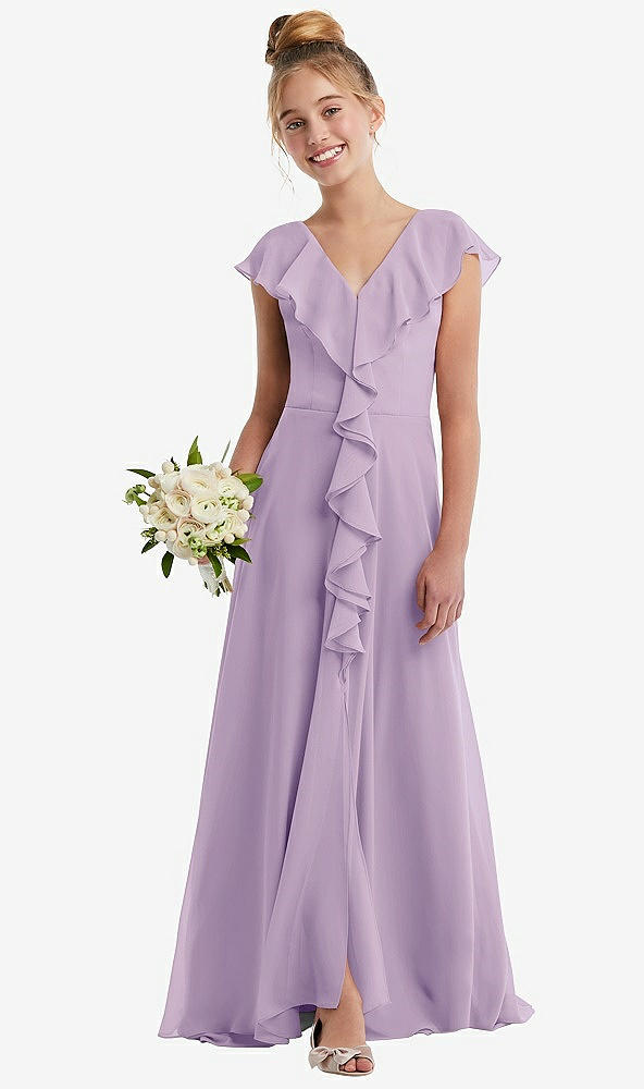 Front View - Pale Purple Cascading Ruffle Full Skirt Chiffon Junior Bridesmaid Dress