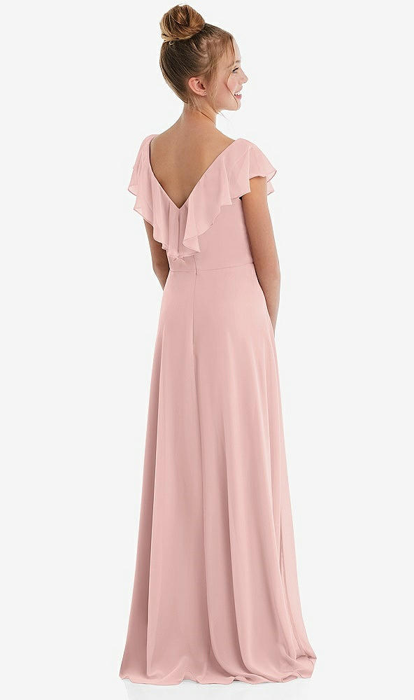 Back View - Rose - PANTONE Rose Quartz Cascading Ruffle Full Skirt Chiffon Junior Bridesmaid Dress