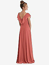 Rear View Thumbnail - Coral Pink Cascading Ruffle Full Skirt Chiffon Junior Bridesmaid Dress