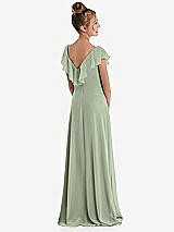 Rear View Thumbnail - Sage Cascading Ruffle Full Skirt Chiffon Junior Bridesmaid Dress