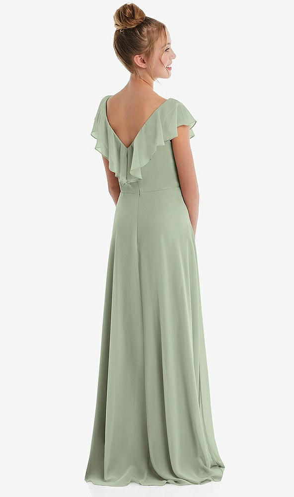 Back View - Sage Cascading Ruffle Full Skirt Chiffon Junior Bridesmaid Dress