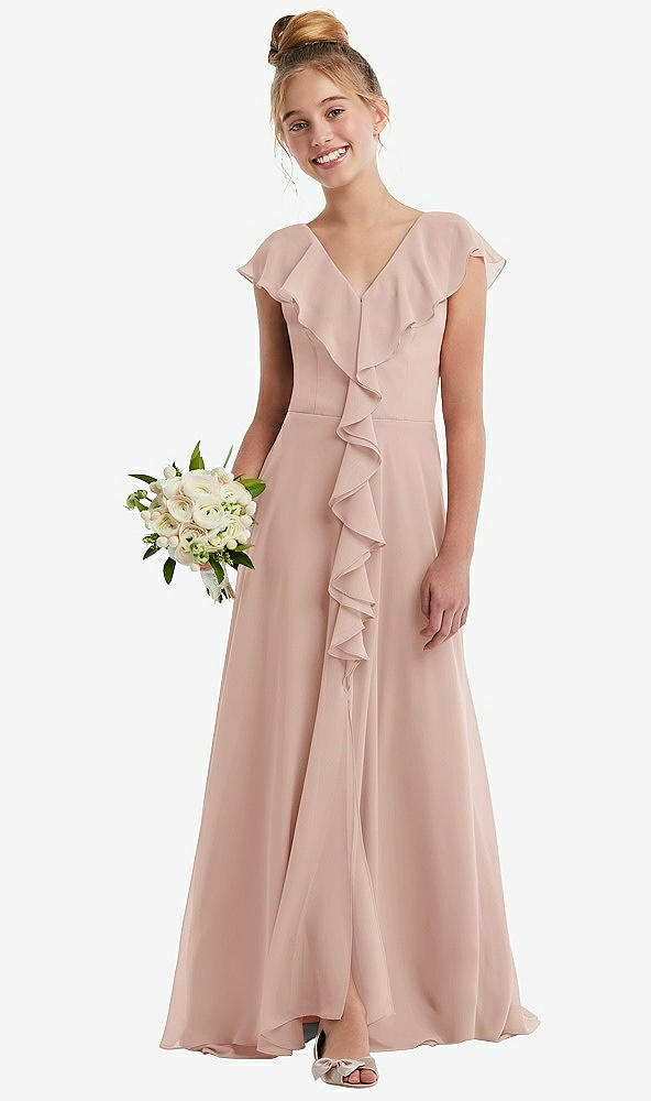 Front View - Toasted Sugar Cascading Ruffle Full Skirt Chiffon Junior Bridesmaid Dress