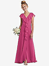 Front View Thumbnail - Tea Rose Cascading Ruffle Full Skirt Chiffon Junior Bridesmaid Dress