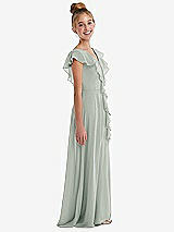 Side View Thumbnail - Willow Green Cascading Ruffle Full Skirt Chiffon Junior Bridesmaid Dress