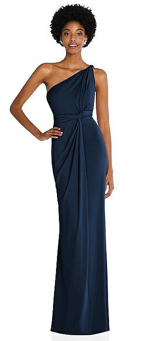 One-Shoulder Twist Draped Maxi Dress