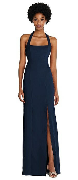 Tie Halter Open Back Trumpet Gown 