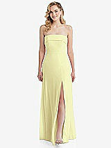 Front View Thumbnail - Butter Yellow Cuffed Strapless Maxi Dress with Front Slit