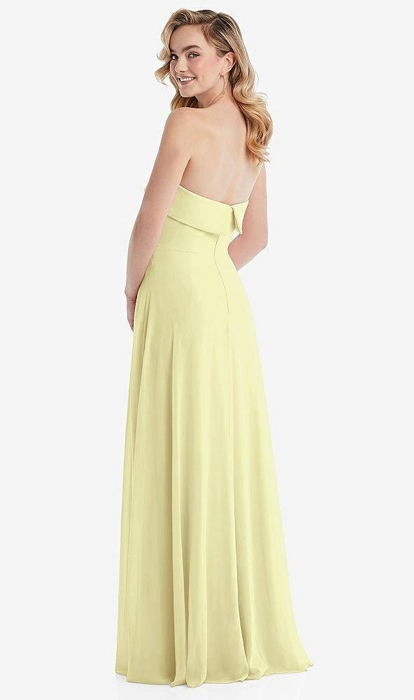 Back View - Butter Yellow Cuffed Strapless Maxi Dress with Front Slit