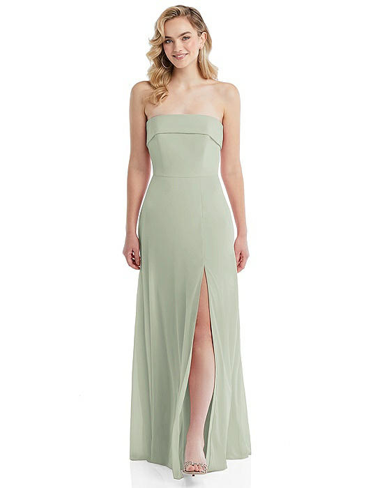 Cuffed Strapless Maxi Dress with Front Slit