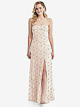 Front View Thumbnail - Coquette Floral Print Cuffed Strapless Maxi Dress with Front Slit