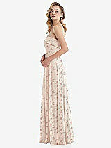 Side View Thumbnail - Coquette Floral Print Cuffed Strapless Maxi Dress with Front Slit