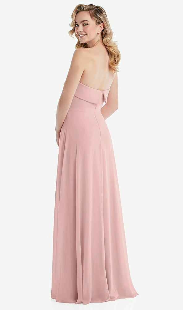 Back View - Rose - PANTONE Rose Quartz Cuffed Strapless Maxi Dress with Front Slit