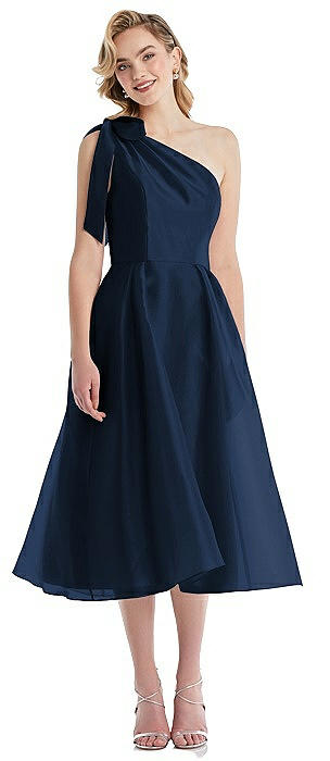 Scarf-Tie One-Shoulder Organdy Midi Dress 