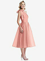 Side View Thumbnail - Apricot Scarf-Tie One-Shoulder Organdy Midi Dress 