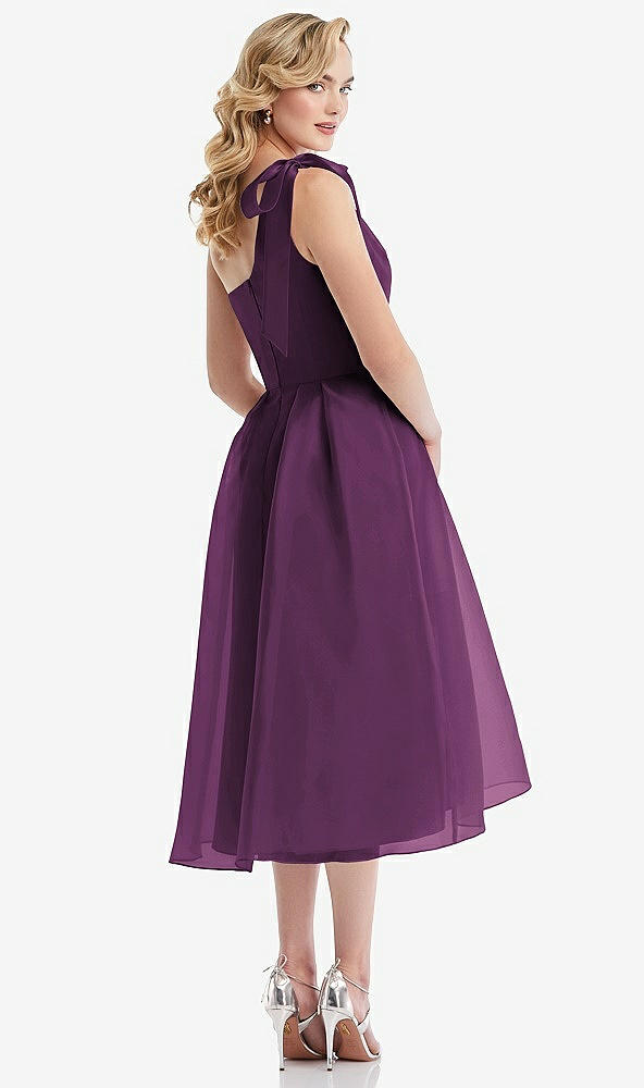 Back View - Aubergine Scarf-Tie One-Shoulder Organdy Midi Dress 