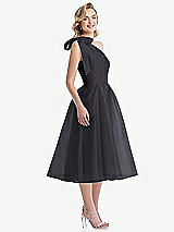 Side View Thumbnail - Onyx Scarf-Tie One-Shoulder Organdy Midi Dress 