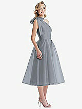 Side View Thumbnail - Platinum Scarf-Tie One-Shoulder Organdy Midi Dress 