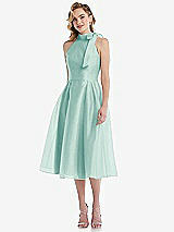 Front View Thumbnail - Coastal Scarf-Tie High-Neck Halter Organdy Midi Dress