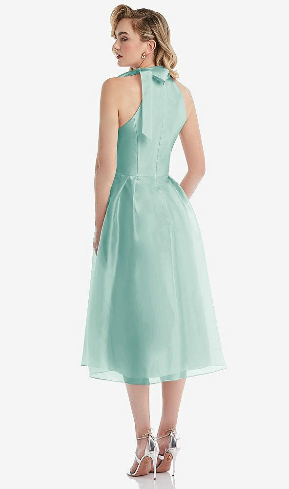 Back View - Coastal Scarf-Tie High-Neck Halter Organdy Midi Dress