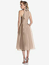 Rear View Thumbnail - Topaz Scarf-Tie High-Neck Halter Organdy Midi Dress