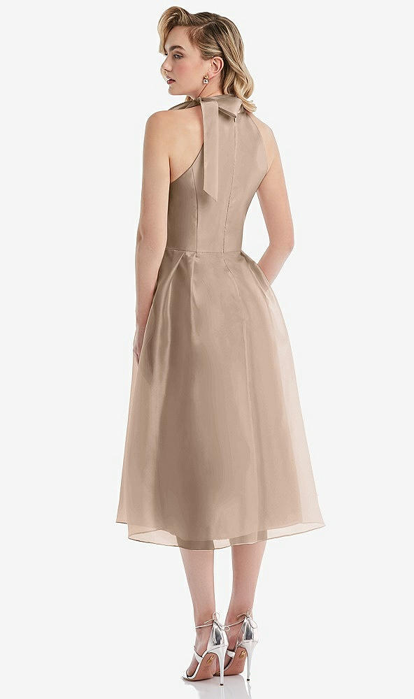 Back View - Topaz Scarf-Tie High-Neck Halter Organdy Midi Dress