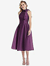 Front View Thumbnail - Aubergine Scarf-Tie High-Neck Halter Organdy Midi Dress