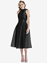 Front View Thumbnail - Black Scarf-Tie High-Neck Halter Organdy Midi Dress