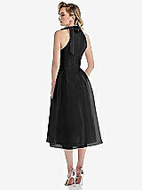 Rear View Thumbnail - Black Scarf-Tie High-Neck Halter Organdy Midi Dress