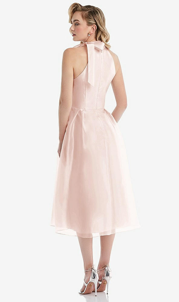 Back View - Blush Scarf-Tie High-Neck Halter Organdy Midi Dress