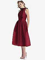 Side View Thumbnail - Burgundy Scarf-Tie High-Neck Halter Organdy Midi Dress