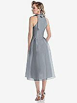 Rear View Thumbnail - Platinum Scarf-Tie High-Neck Halter Organdy Midi Dress