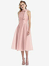 Front View Thumbnail - Rose Quartz Scarf-Tie High-Neck Halter Organdy Midi Dress