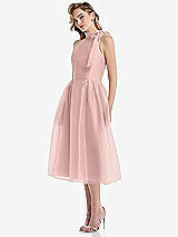 Side View Thumbnail - Rose Quartz Scarf-Tie High-Neck Halter Organdy Midi Dress