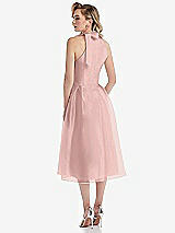 Rear View Thumbnail - Rose Quartz Scarf-Tie High-Neck Halter Organdy Midi Dress