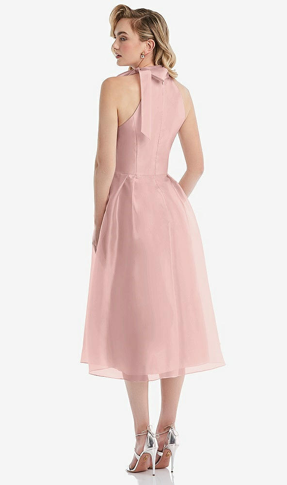 Back View - Rose Quartz Scarf-Tie High-Neck Halter Organdy Midi Dress