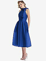 Side View Thumbnail - Sapphire Scarf-Tie High-Neck Halter Organdy Midi Dress