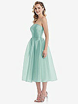 Side View Thumbnail - Coastal Strapless Pleated Skirt Organdy Midi Dress