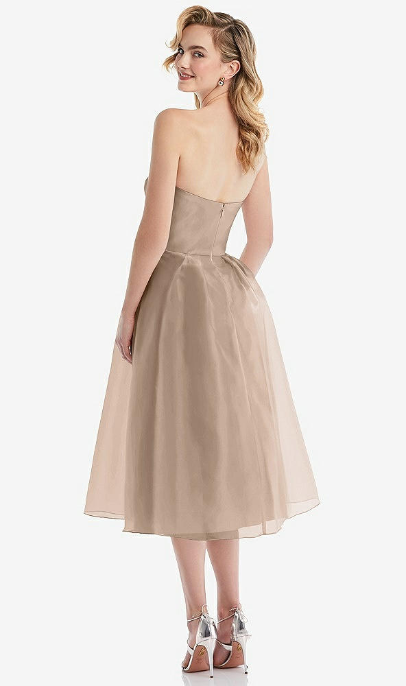 Back View - Topaz Strapless Pleated Skirt Organdy Midi Dress