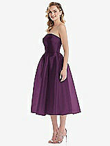 Side View Thumbnail - Aubergine Strapless Pleated Skirt Organdy Midi Dress