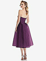 Rear View Thumbnail - Aubergine Strapless Pleated Skirt Organdy Midi Dress