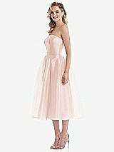 Side View Thumbnail - Blush Strapless Pleated Skirt Organdy Midi Dress