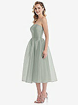 Side View Thumbnail - Willow Green Strapless Pleated Skirt Organdy Midi Dress