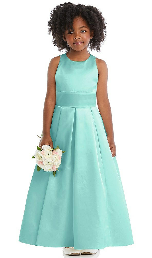 Front View - Coastal Sleeveless Pleated Skirt Satin Flower Girl Dress