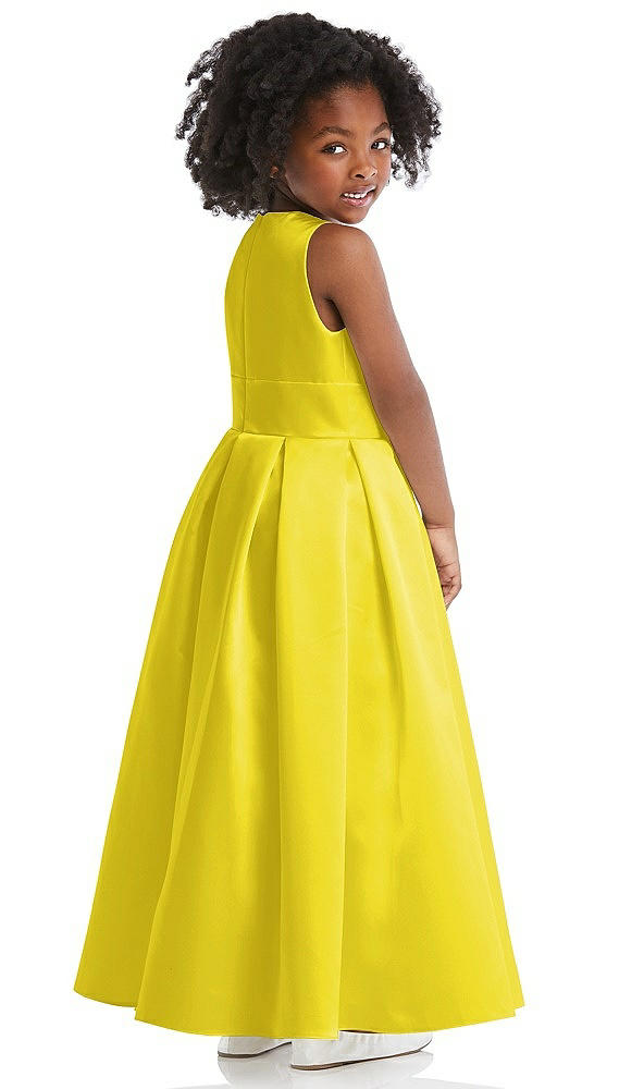 Back View - Citrus Sleeveless Pleated Skirt Satin Flower Girl Dress