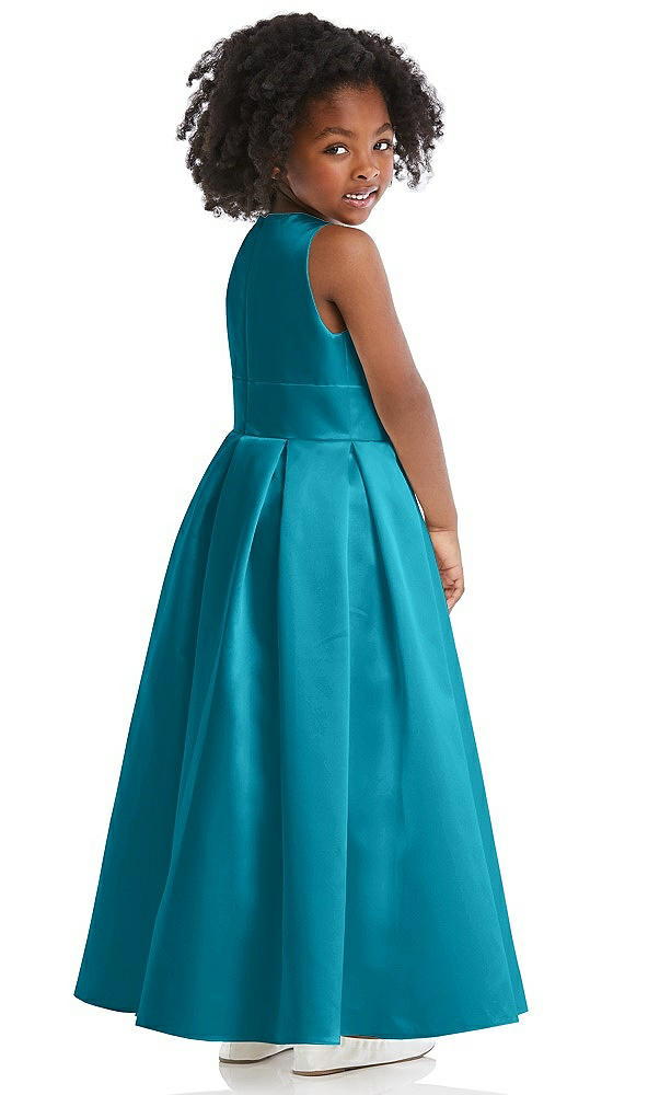 Back View - Oasis Sleeveless Pleated Skirt Satin Flower Girl Dress