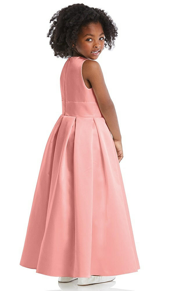 Back View - Apricot Sleeveless Pleated Skirt Satin Flower Girl Dress